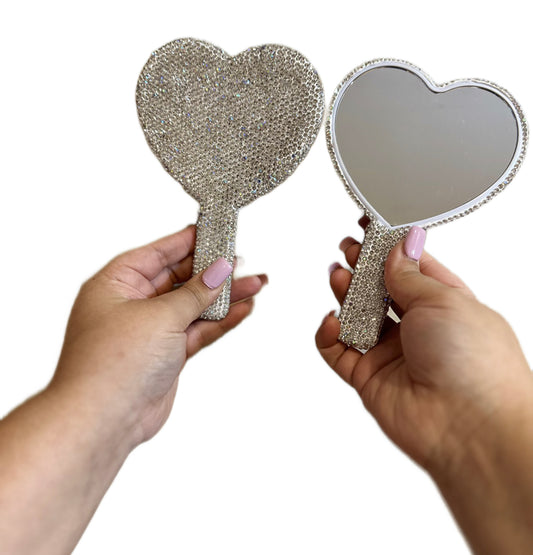 Silver Blinged Heart Handheld Mirror